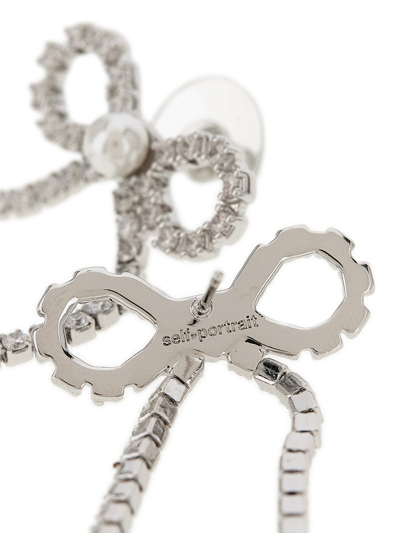 Boucles d'oreilles en cuivre argenté Self-Portrait Crystal Droplet Bow