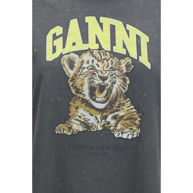Ganni Gray Cotton Tiger-Print Long Sleeve T-Shirt