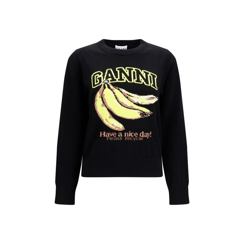 Ganni Black Cotton Sweatshirt with Banana Print
