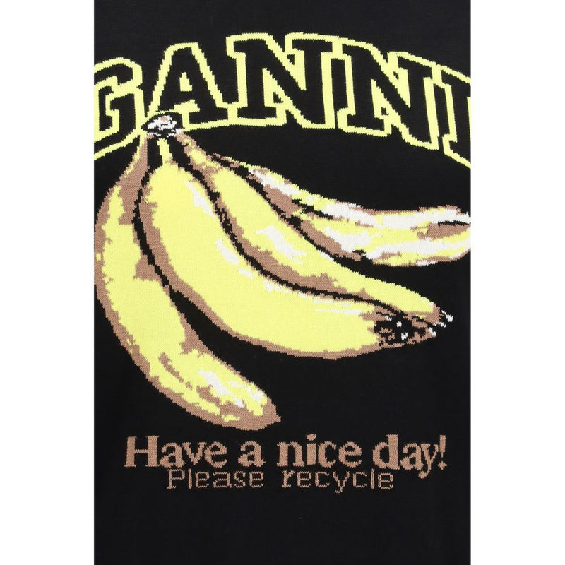 Ganni Black Cotton Sweatshirt with Banana Print