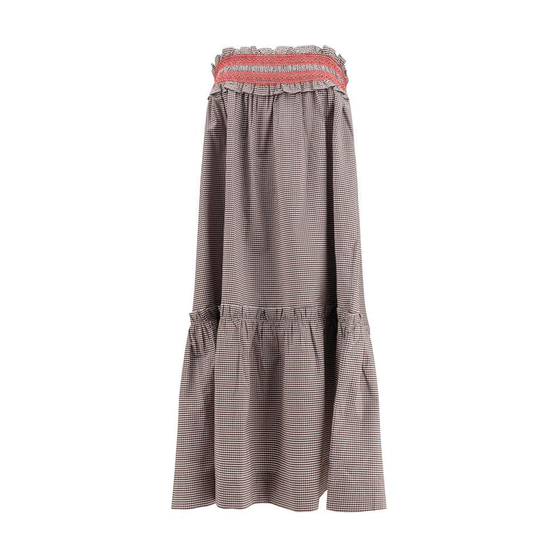 Ganni Brown Cotton Midi Skirt with Ruffle Detailing