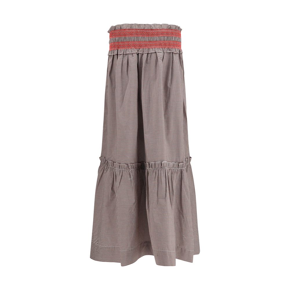 Ganni Brown Cotton Midi Skirt with Ruffle Detailing