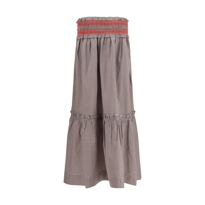 Ganni Brown Cotton Midi Skirt with Ruffle Detailing