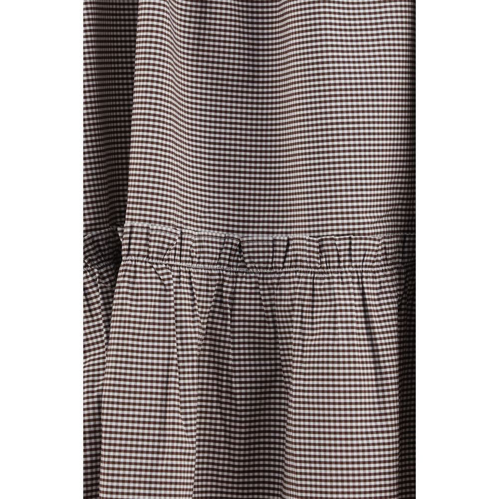 Ganni Brown Cotton Midi Skirt with Ruffle Detailing