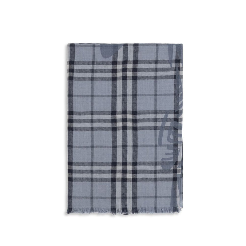 Burberry Blue Wool Oves Aries Foulard - Elegant Year-Round Accessory