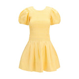 Ganni Bicolor Cotton Casual Dress with Balloon Sleeves