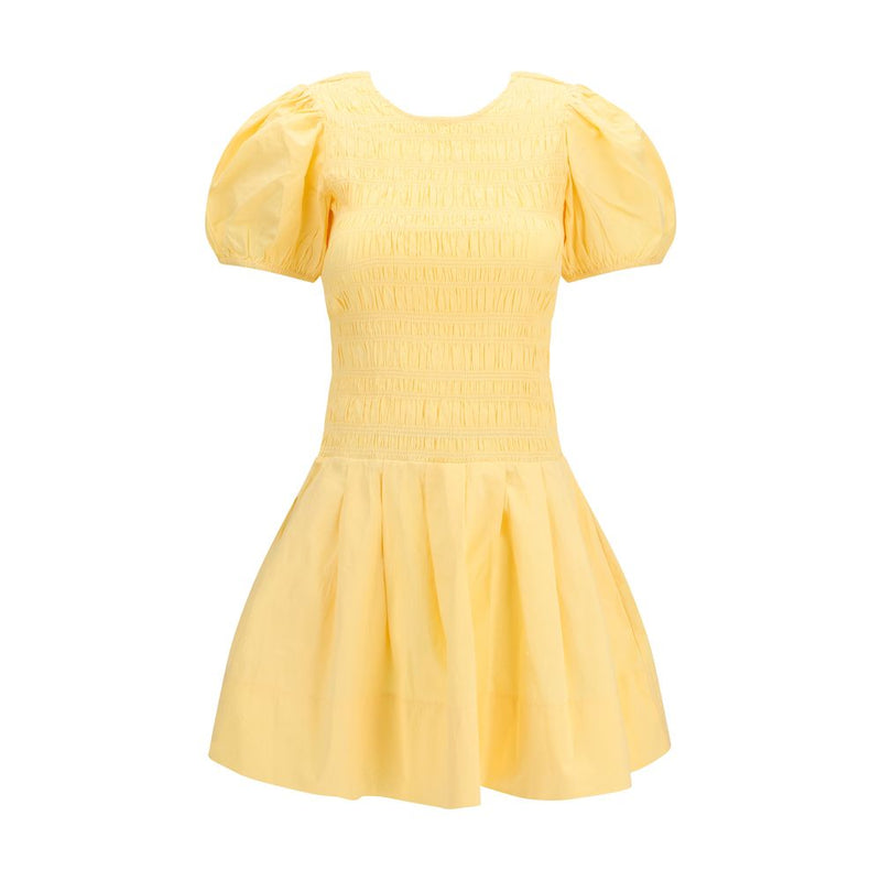 Ganni Bicolor Cotton Casual Dress with Balloon Sleeves