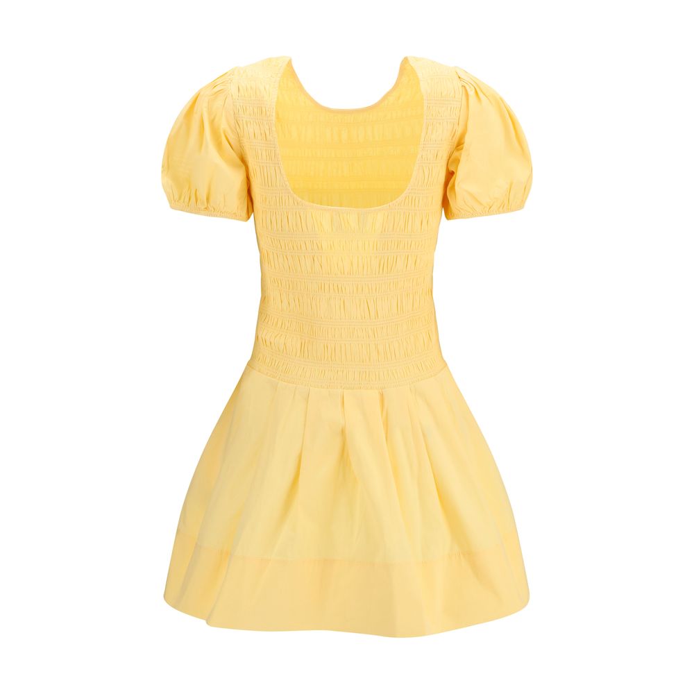 Ganni Bicolor Cotton Casual Dress with Balloon Sleeves