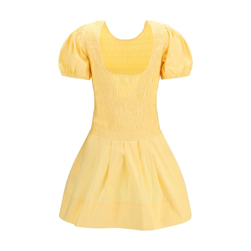 Ganni Bicolor Cotton Casual Dress with Balloon Sleeves