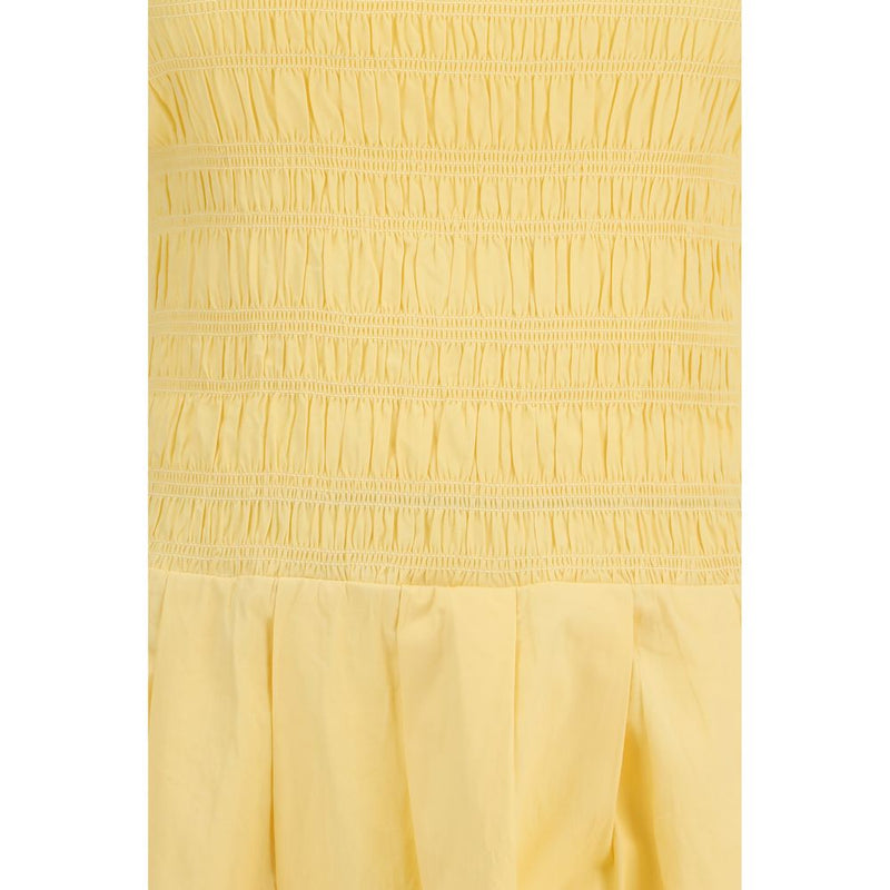 Ganni Bicolor Cotton Casual Dress with Balloon Sleeves
