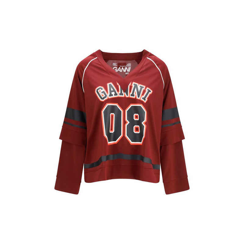 Ganni Cocora Bordeaux Polyester Sportswear T-Shirt
