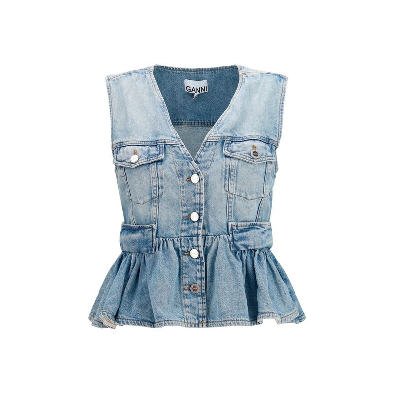 Ganni Blue Cotton Denim Jacket - Contemporary Women's Style