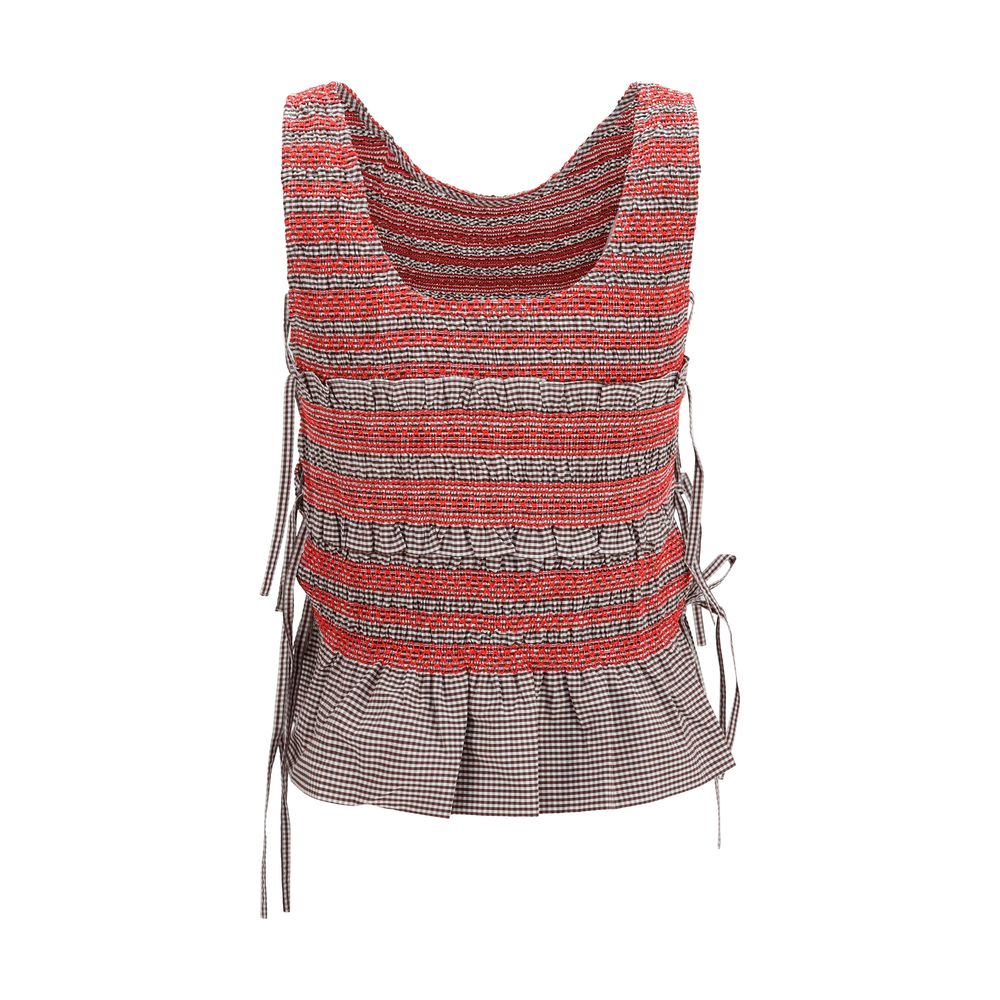 T-shirt sans manches Ganni en coton marron