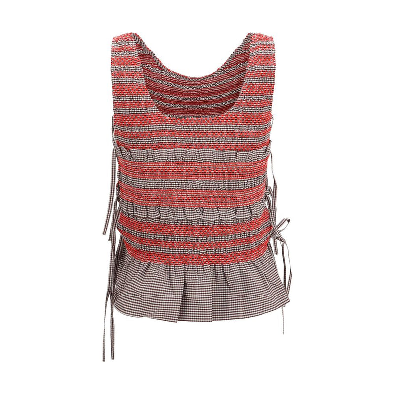 Ganni Brown Cotton Sleeveles T-Shirt