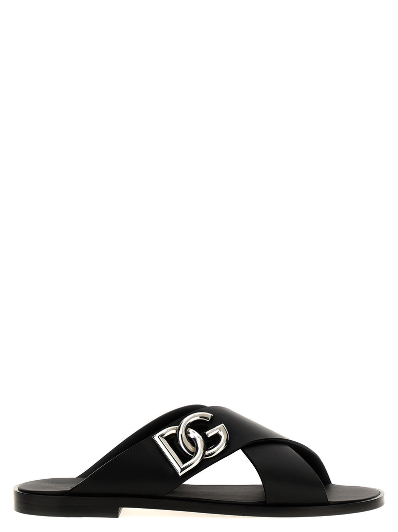 Dolce & Gabbana Black Calfskin Slides
