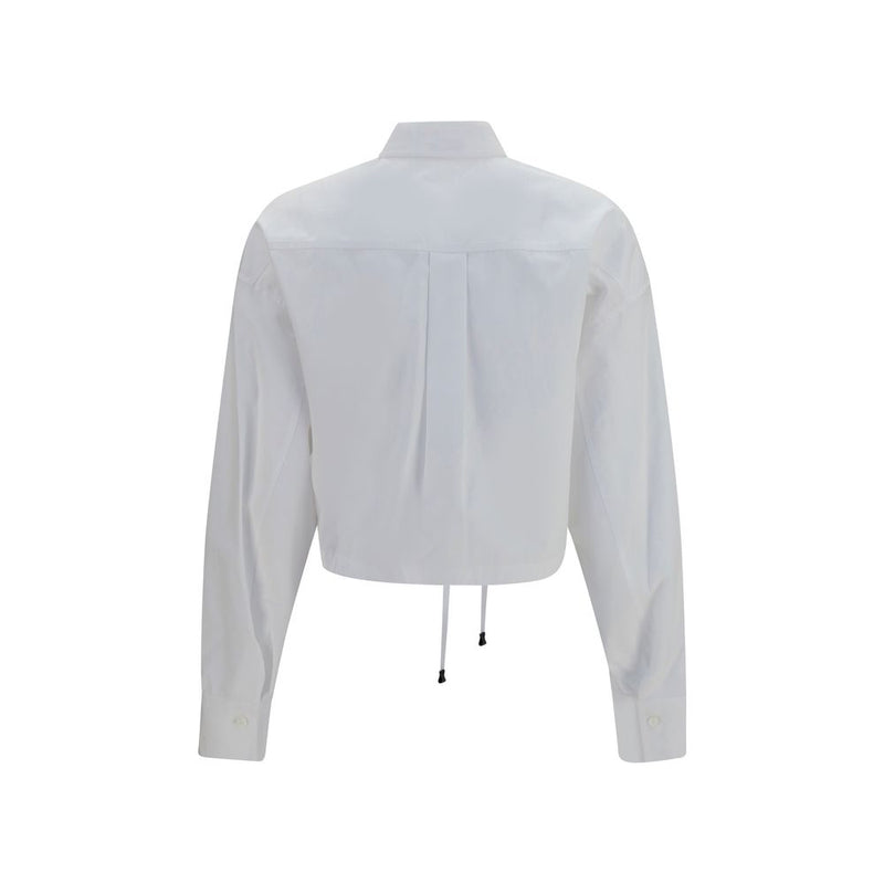 Brunello Cucinelli White Cotton Dress Shirt with Drawstring Waist