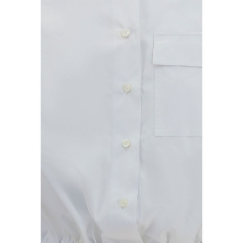 Brunello Cucinelli White Cotton Dress Shirt with Drawstring Waist