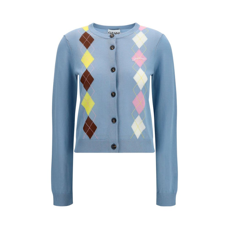 Cardigan en coton bleu Ganni
