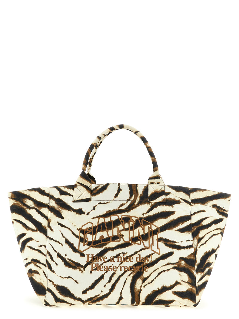Ganni Beige Recycled Cotton Tote Bag - Sustainable Fashion