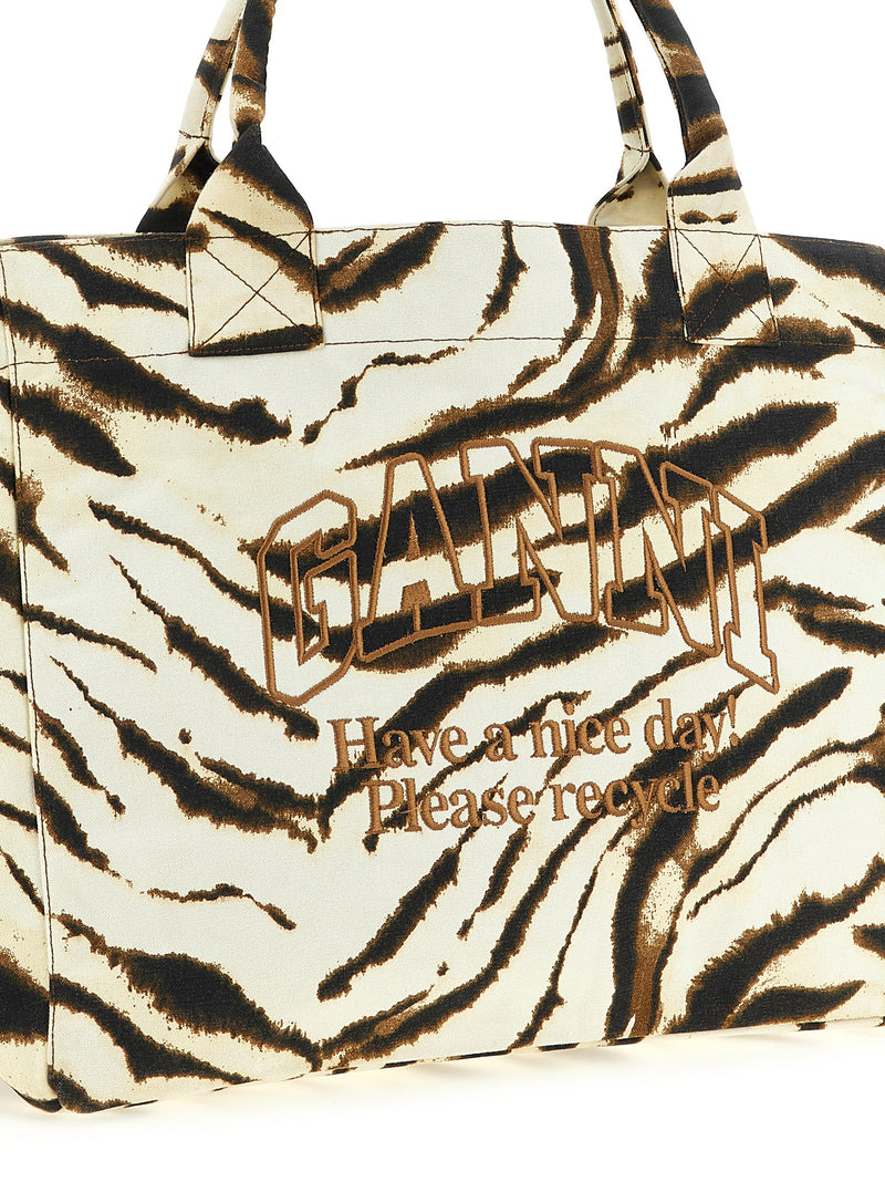 Ganni Beige Recycled Cotton Tote Bag - Sustainable Fashion
