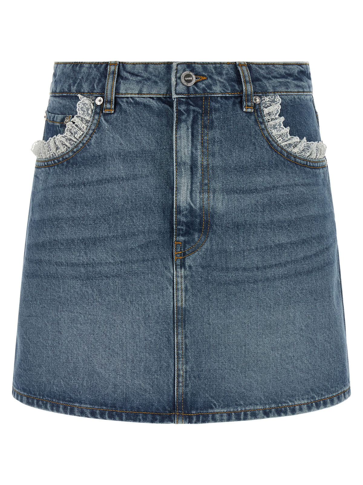 Jupe longue en coton bleu Ganni