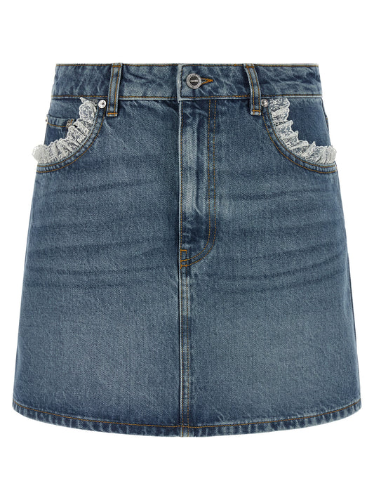 Jupe longue en coton bleu Ganni