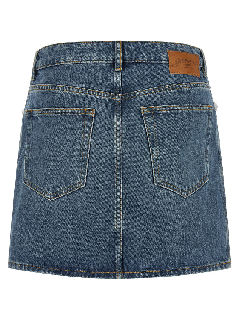 Jupe longue en coton bleu Ganni