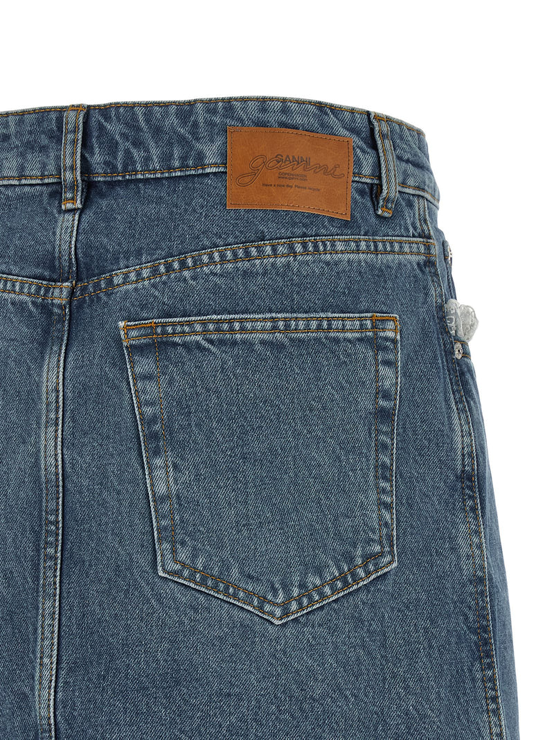 Jupe longue en coton bleu Ganni