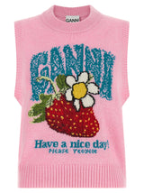 Ganni Multicolor Wool Sleeveless Sweater - Strawberry Vest