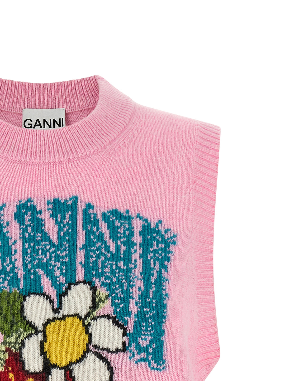 Ganni Multicolor Wool Sleeveless Sweater - Strawberry Vest