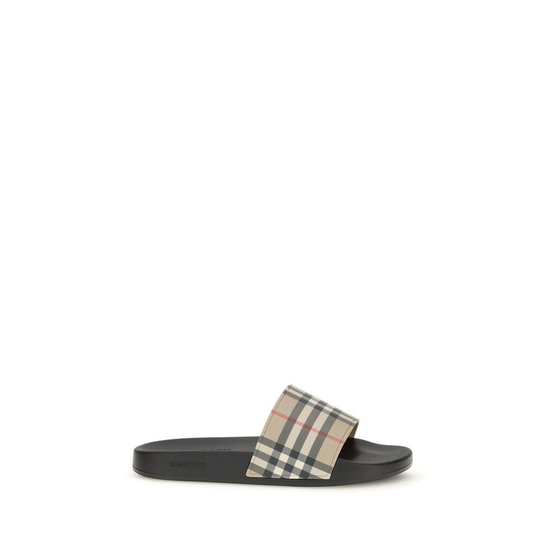 Burberry Black Rubber Slides - Iconic Check Pattern