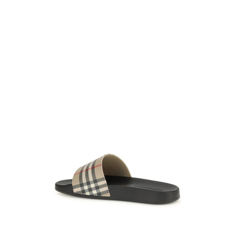 Burberry Black Rubber Slides - Iconic Check Pattern