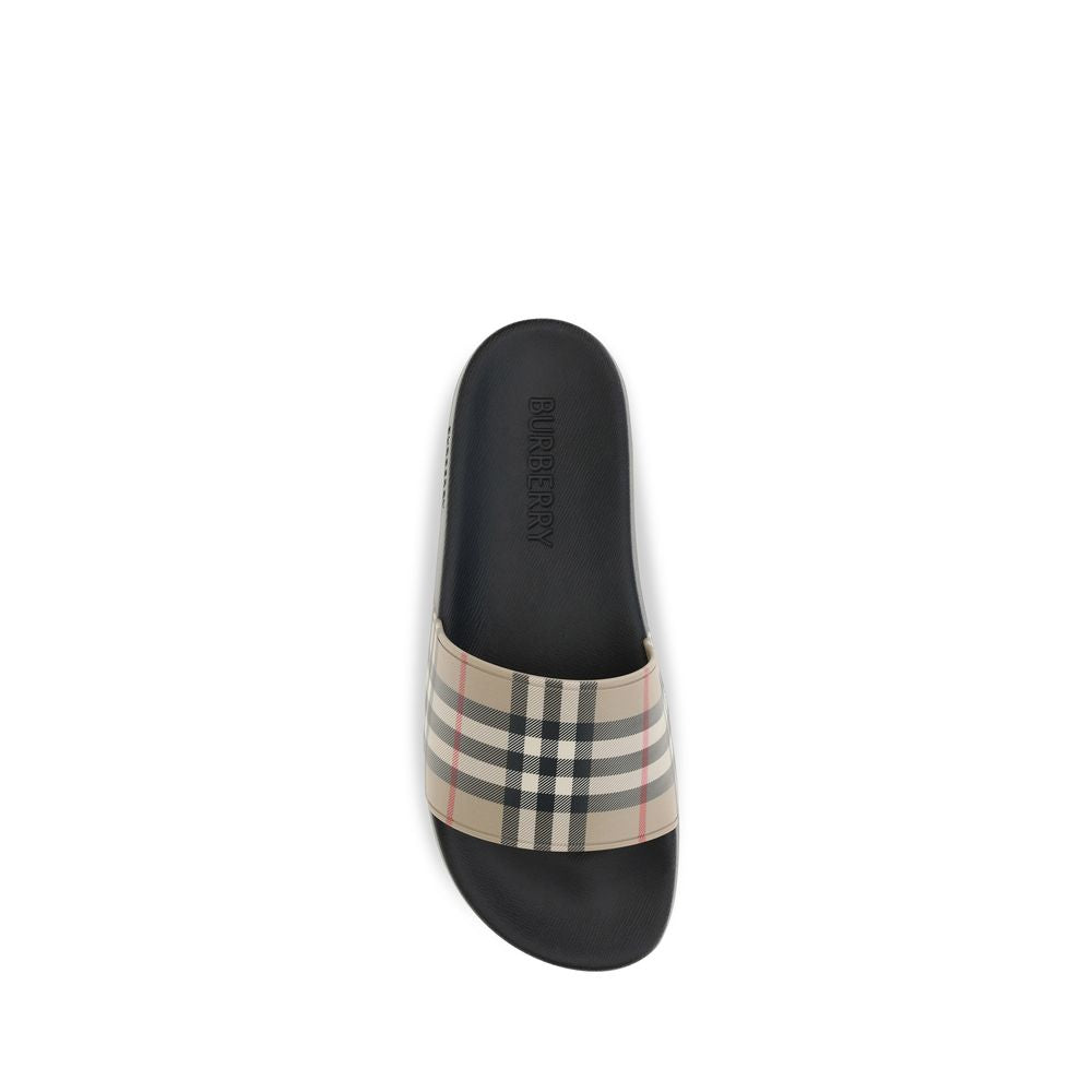 Burberry Black Rubber Slides - Iconic Check Pattern