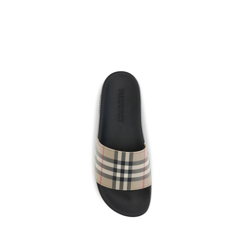Burberry Black Rubber Slides - Iconic Check Pattern