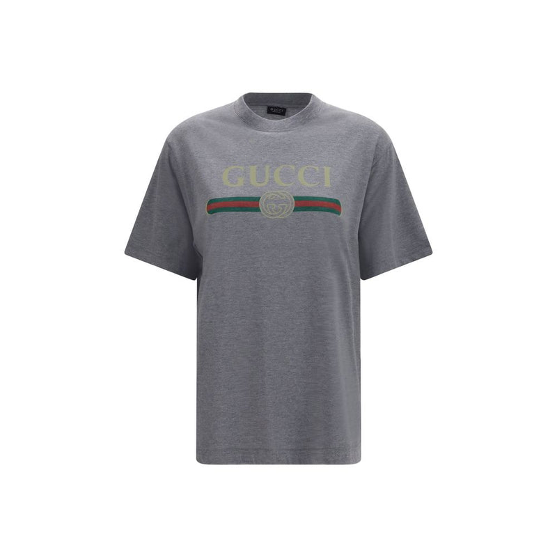 Gucci Gray Cotton and Silk Jersey T-Shirt for Women