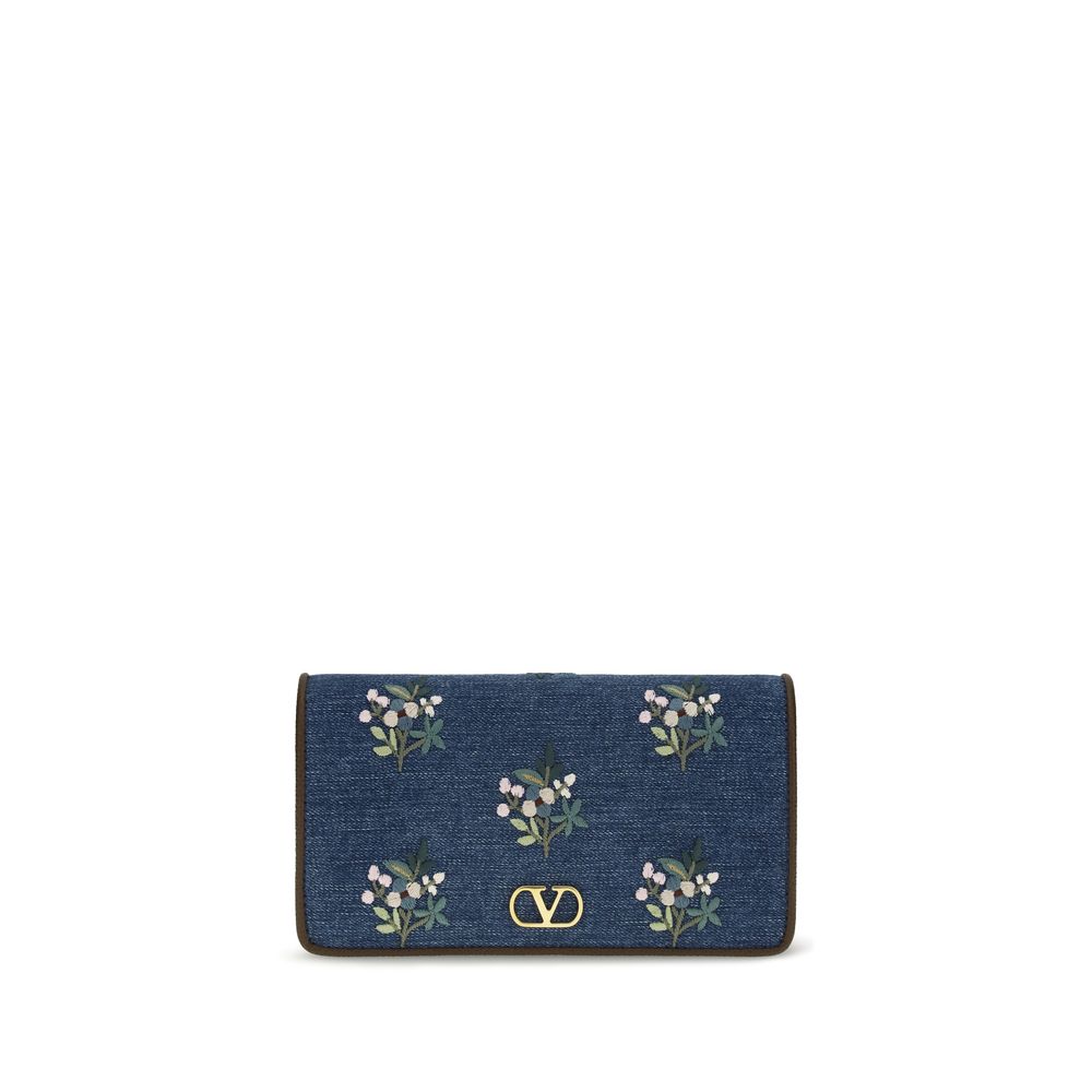 Valentino Garavani Mini VLogo Signature Blue Cotton Shoulder Bag