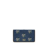 Valentino Garavani Mini VLogo Signature Blue Cotton Shoulder Bag