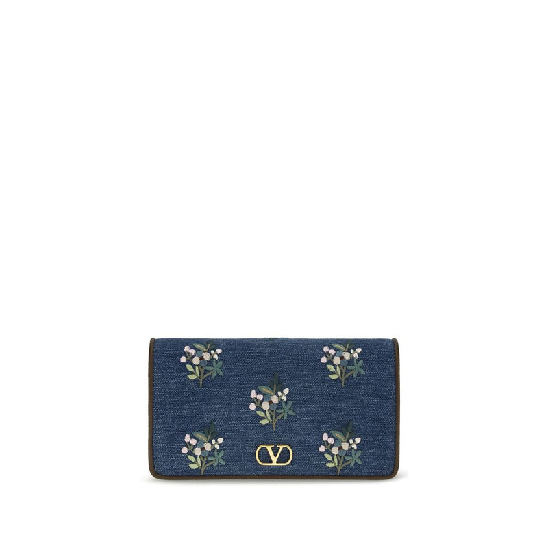 Valentino Garavani Mini VLogo Signature Blue Cotton Shoulder Bag