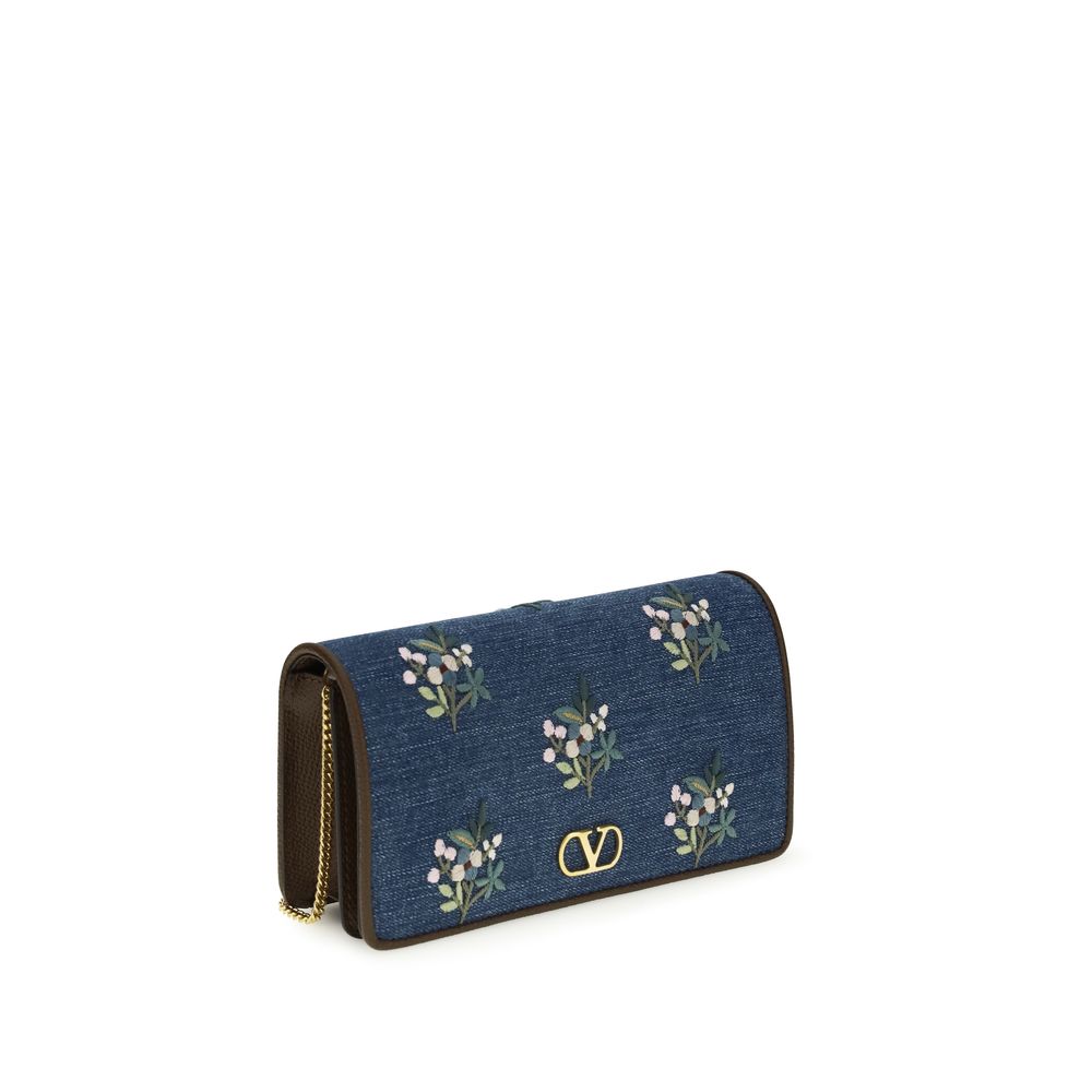 Valentino Garavani Mini VLogo Signature Blue Cotton Shoulder Bag