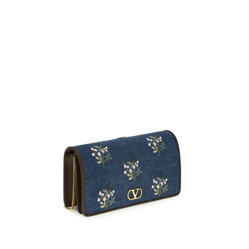 Valentino Garavani Mini VLogo Signature Blue Cotton Shoulder Bag