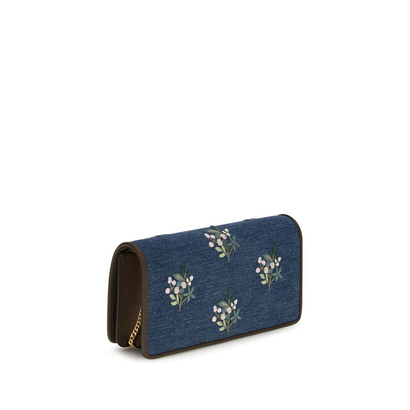 Valentino Garavani Mini VLogo Signature Blue Cotton Shoulder Bag