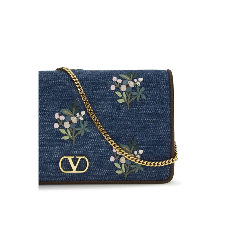 Valentino Garavani Mini VLogo Signature Blue Cotton Shoulder Bag