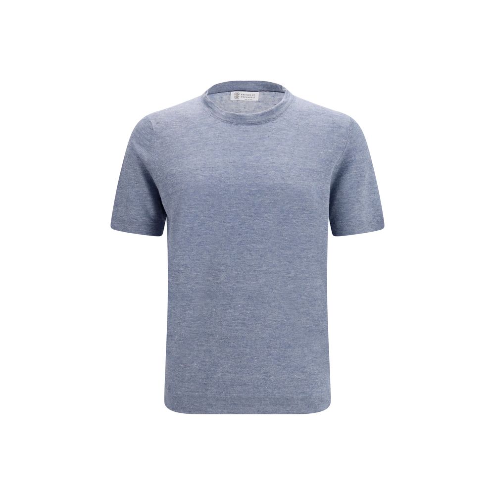 Brunello Cucinelli Blue Linen T-Shirt for Men