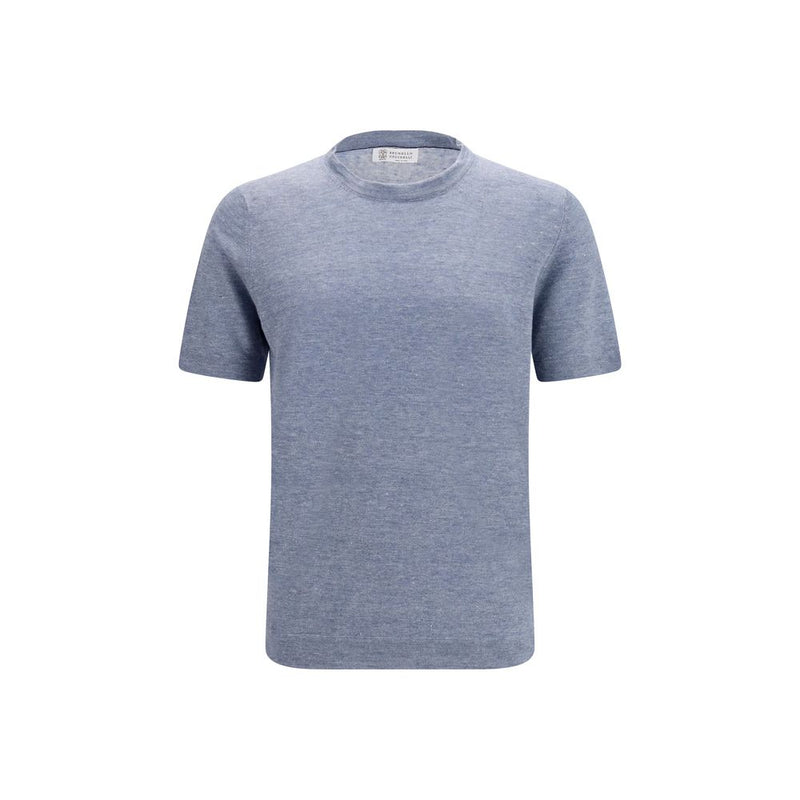 Brunello Cucinelli Blue Linen T-Shirt for Men