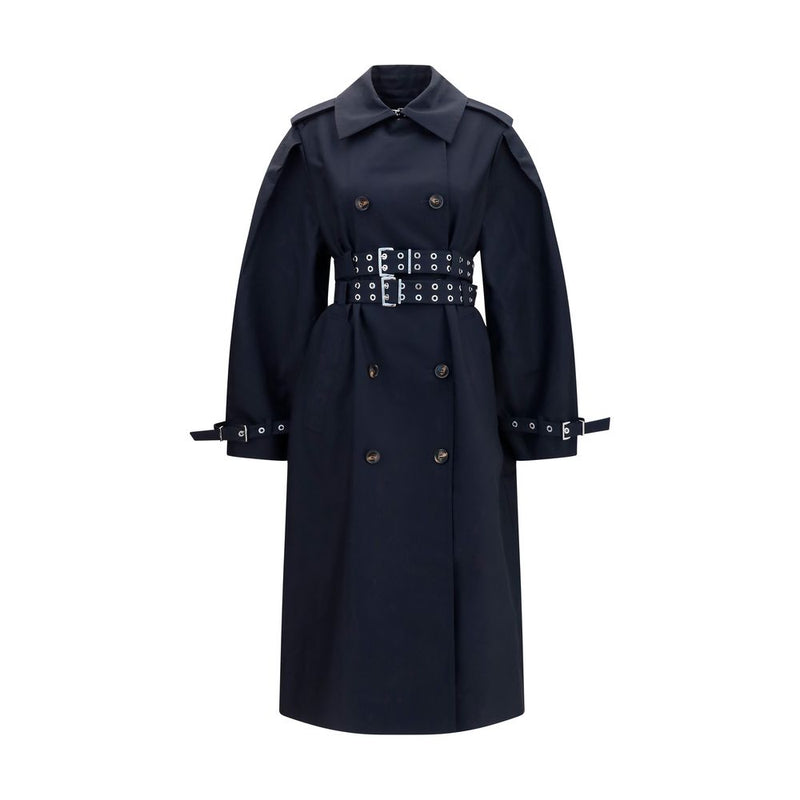 Ganni Black Cotton Trench Coat with Double Belt