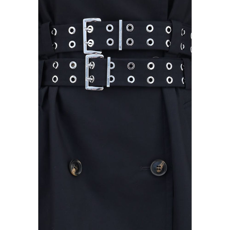 Ganni Black Cotton Trench Coat with Double Belt