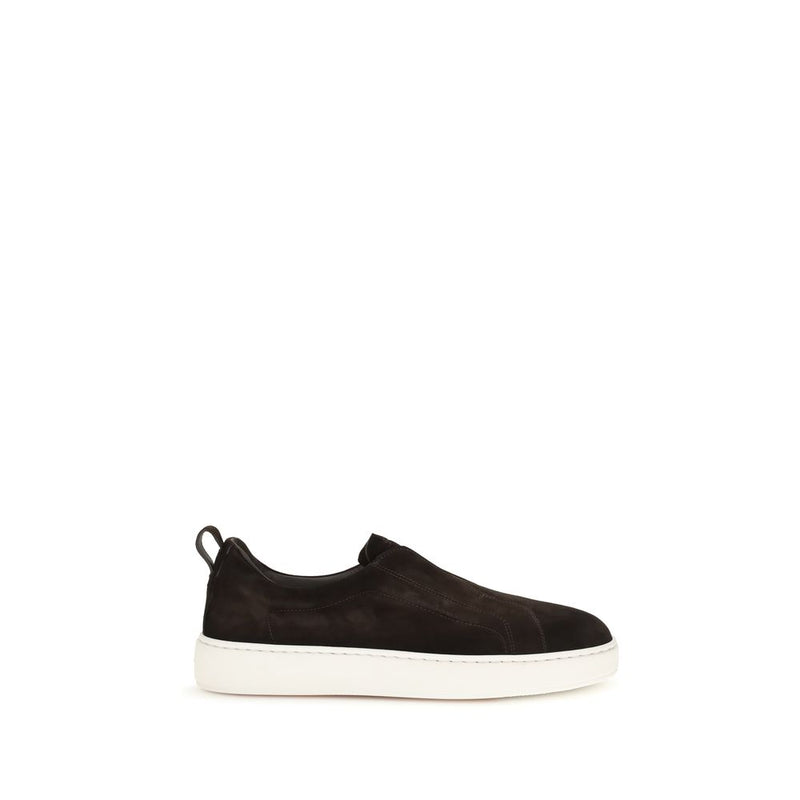 Santoni Brown Calf Leather Bos Taurus Sneakers for Men