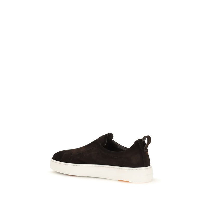 Santoni Brown Calf Leather Bos Taurus Sneakers for Men