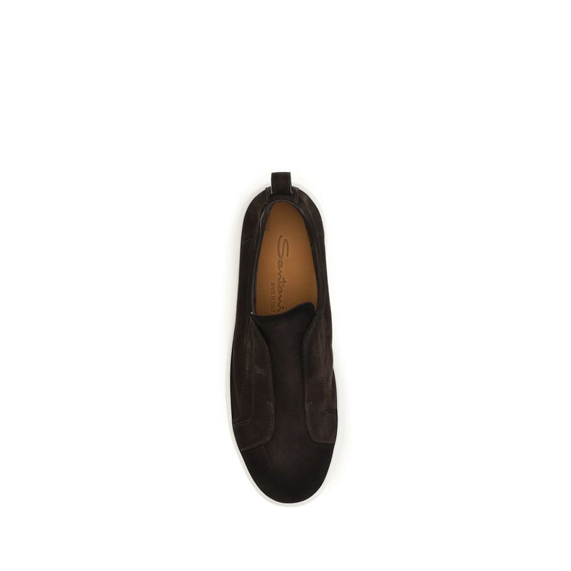 Santoni Brown Calf Leather Bos Taurus Sneakers for Men