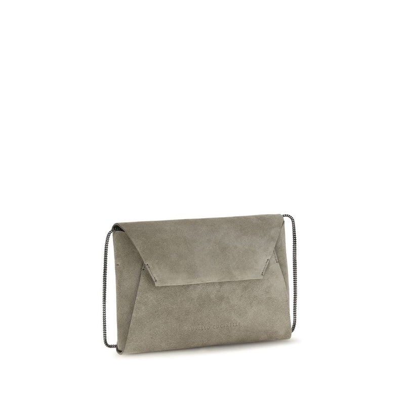 Brunello Cucinelli Gray Calf Leather Bos Taurus Clutch Bag